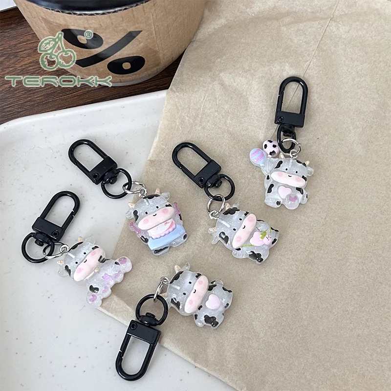 Transparent Fine Flashing Little Cow Keychain Cartoon Cute Pendant For Women Girls Backpack Decoration Accessories Gifts