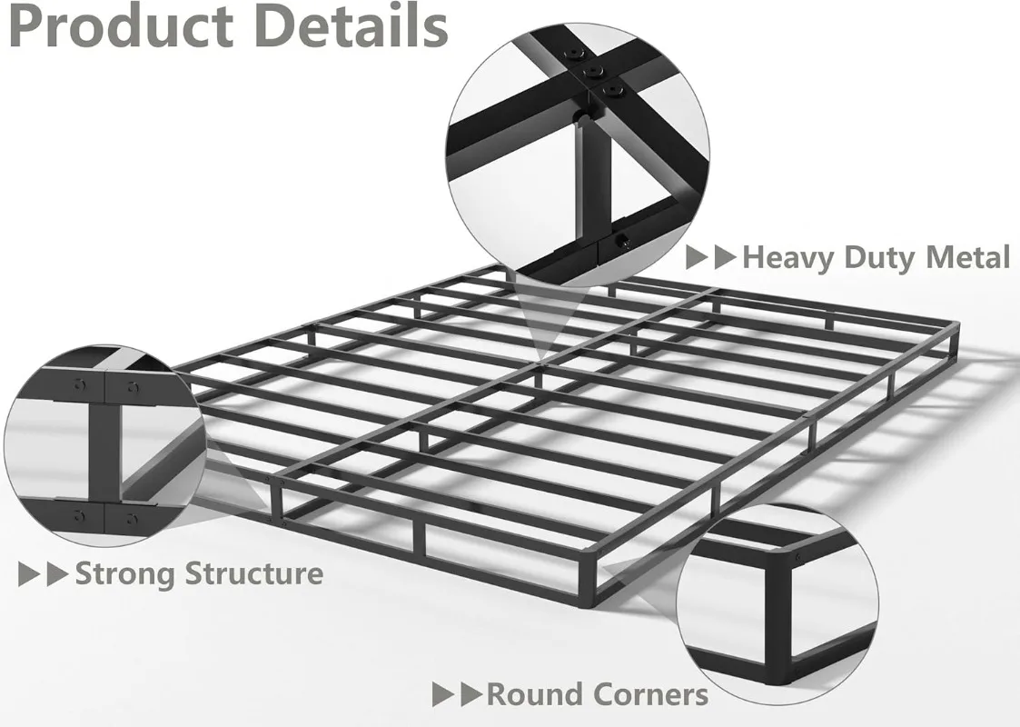 3000 lbs Capacity, Low Profile Bed Base, Noise-Free, Easy，5 Inch Box Spring for Queen Bed