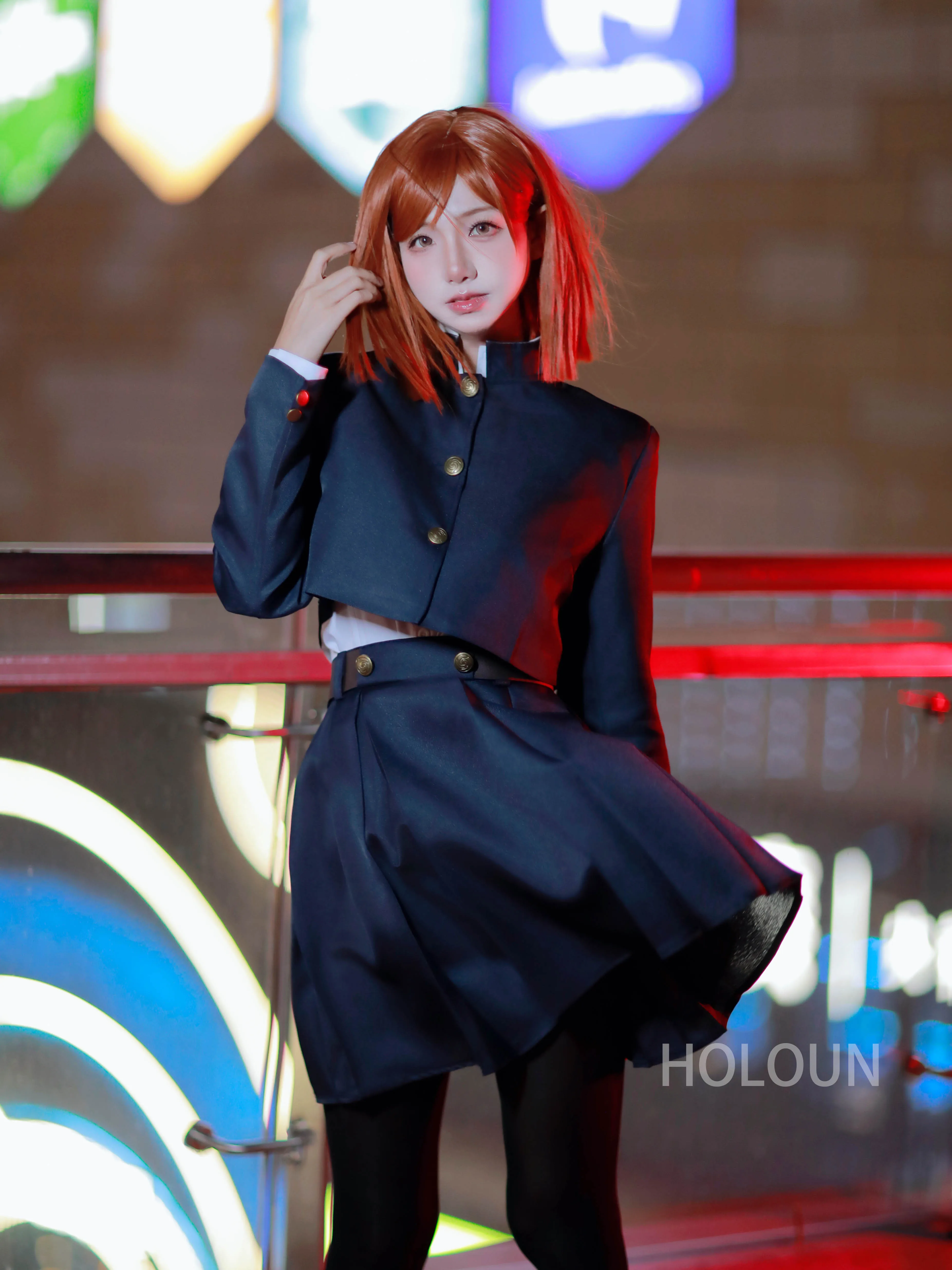 HOLOUN Jujutsu JJK Manga Anime Kugisaki Nobara disfraz de Cosplay peluca chaqueta falda red Rosa sintética Halloween Navidad