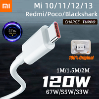 Original Xiaomi Cable Usb Type C Turbo Fast Charging Usbc 120W 67W 33W Mi 13 12 Pro Poco F5 X4 Redmi Note 10 11 Black Shark 5 4