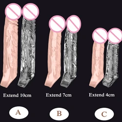 Penis Extend Sleeve Realistic Dildo Condoms Penis Extender 4/7/10CM Delay Ejaculation  Male Dick Enlargement Sex Toys For Men