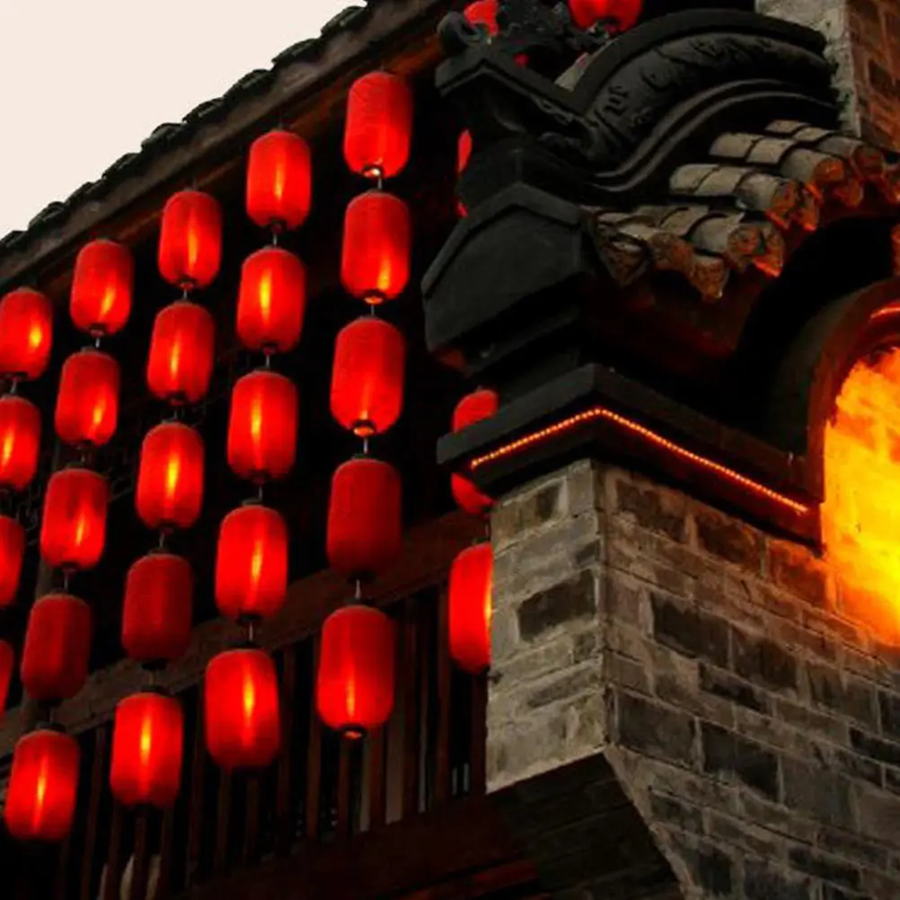 

2pcs Red Long Cloth Lanterns Waterproof Foldable Outdoor Hanging Lantern Spring Festival Party Decorative Lights For Wedding