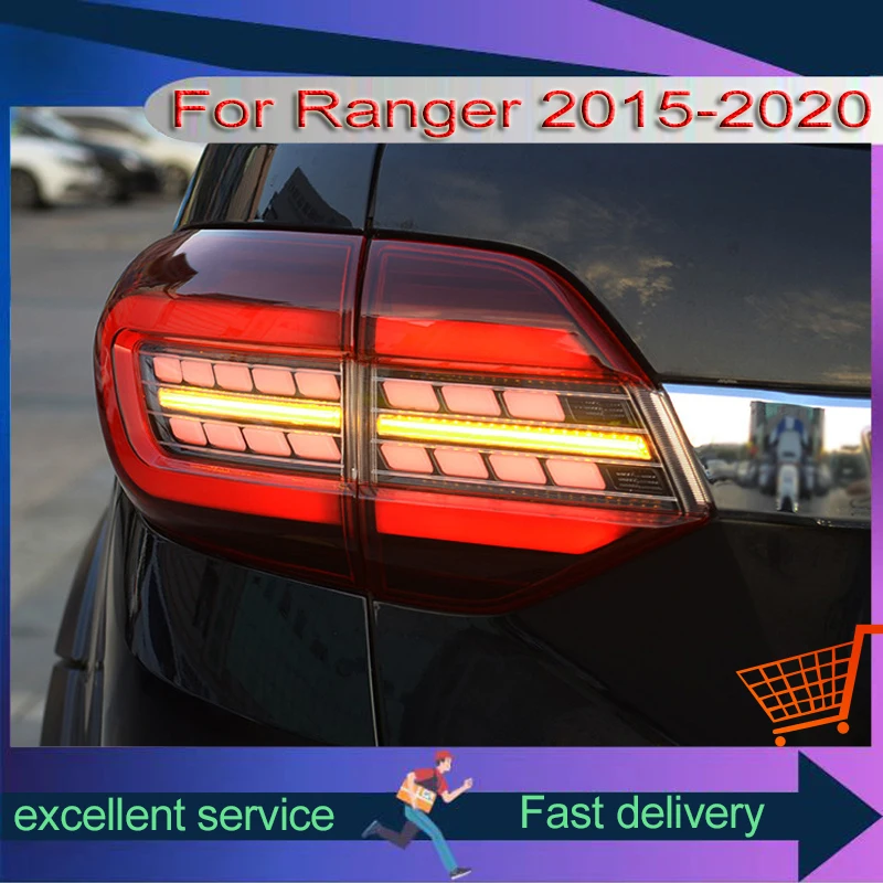 Car Styling For 2015-2020 Ford Ranger Rear Lamps Assembly Modified LED Light Guide Running Brake Dynamic Turn Signal Taillights