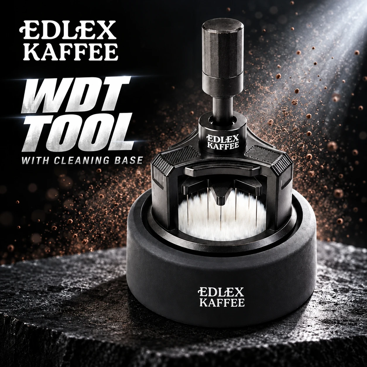 Rotary WDT Tool 51/53/58mm Magnetic Espresso Needle Distributor Adjustable Depth with Cleaning Base Barista Accessories