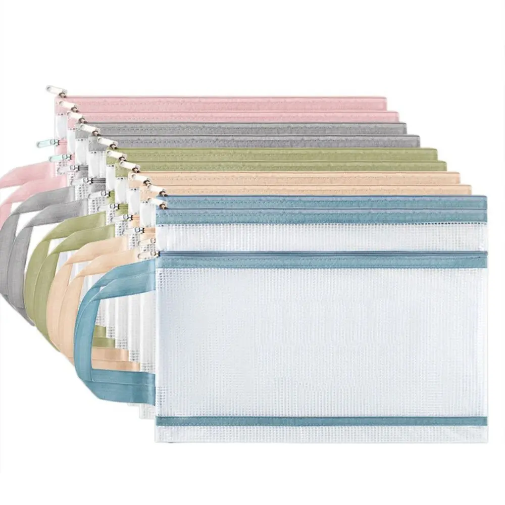 Double-layer Mesh Zipper Storage Bag Transparent Waterproof A4 File Folder Bag Portable PVC Document Bag Storage Pouch