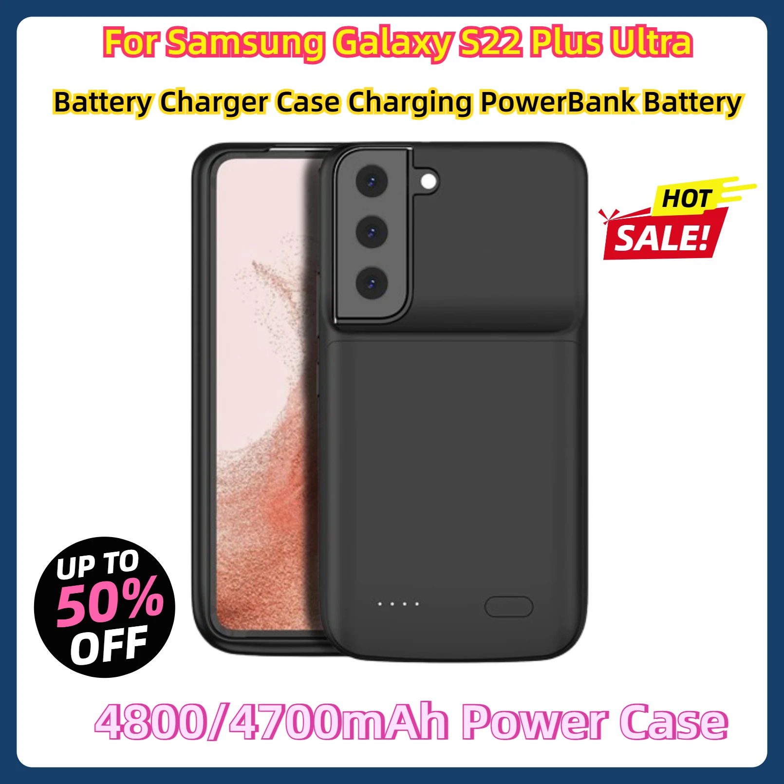 For Samsung Galaxy  S22 Plus Ultra  Battery Charger Case Charging PowerBank Battery 4800/4700mAh Power Case