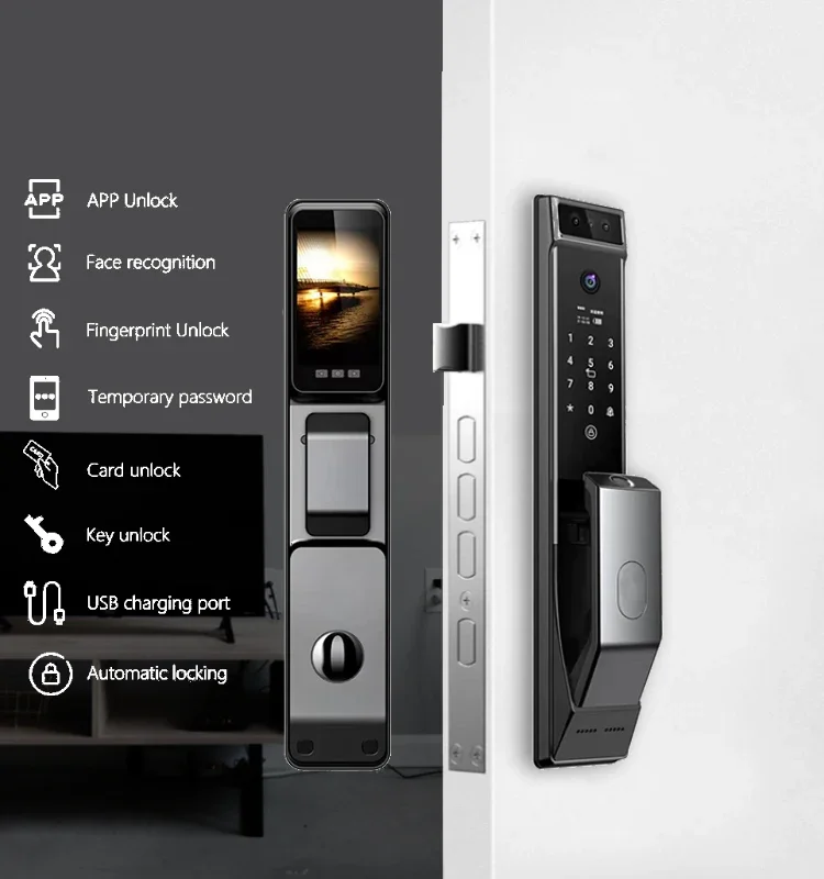 Serrure de porte intelligente sans clé, sécurité Tuya, héros du visage, clavier tactile connecté Wi-Fi, EAU d'empreintes digitales