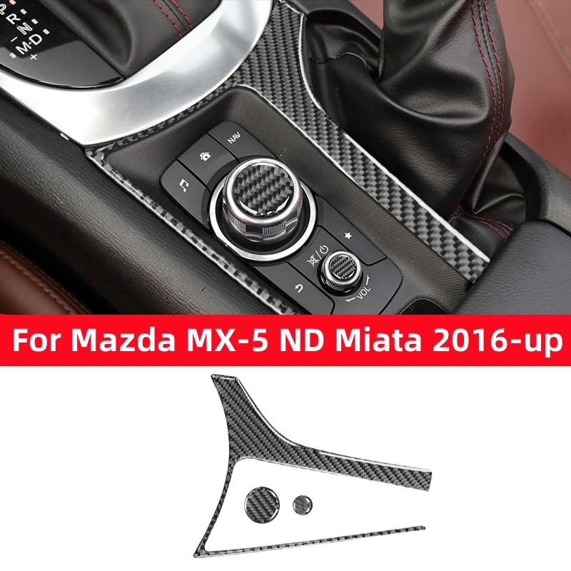 For Mazda MX-5 ND Miata 2016-2022 MX5 Car Handbrake Panel Frame Central Media Button Cover Carbon Fiber Sticker Accessories