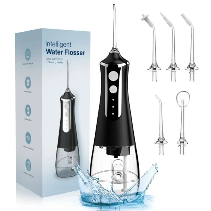 Tandheelkundige Orale Irrigator Water Flosser Draad Tanden Pick Mond Wasmachine 5 Nozzels 3 Modi Usb Oplaadbare 300Ml Tank