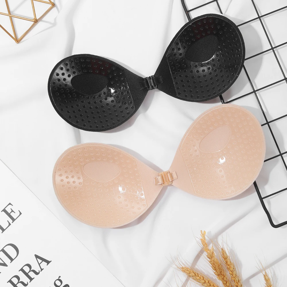 VKME Sexy Women Invisible Push Up Bra Self-Adhesive Silicone Bust Front Closure Sticky Bra Skin Backless Strapless Bra