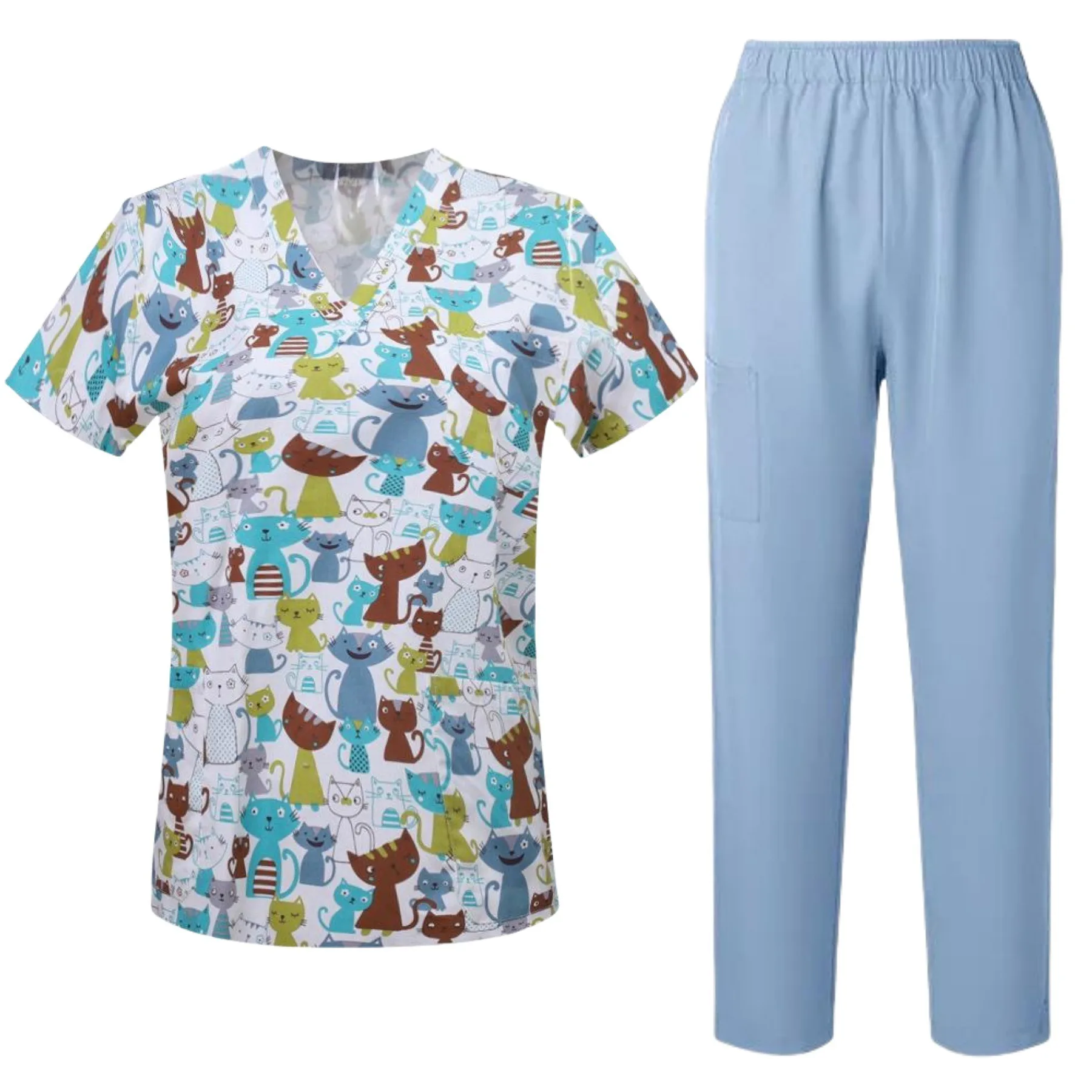 Short-Sleeved Pharmacy Nurse Uniform Pet Hospital Doctor Workwear Dental Surgery Uniforms Medical Cartoon print Two-piece suit