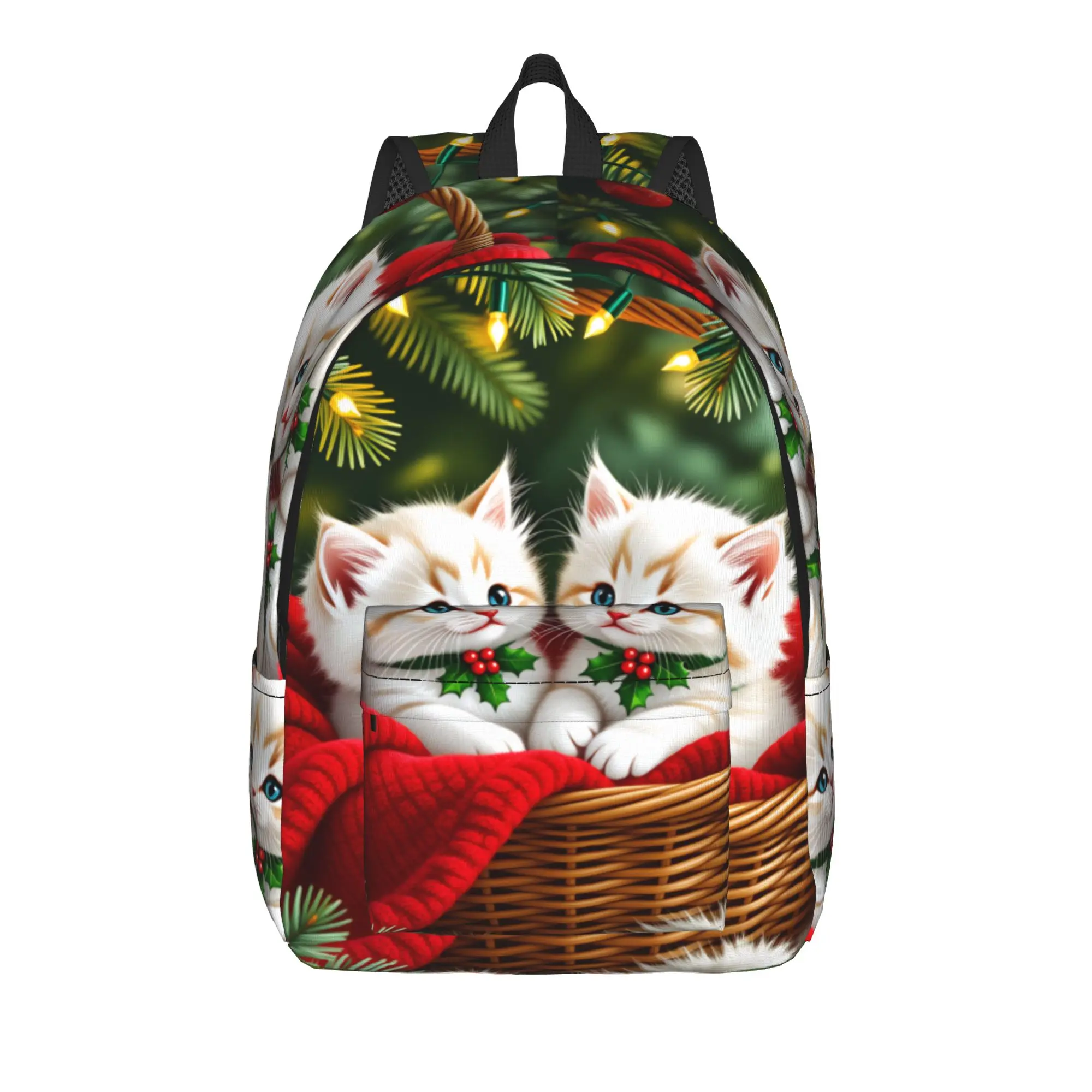 Christmas Cats  Adorable Kittens in Festive Backpack  Women Men Polyester Workout Backpacks Pattern Cute School Bags Rucksack