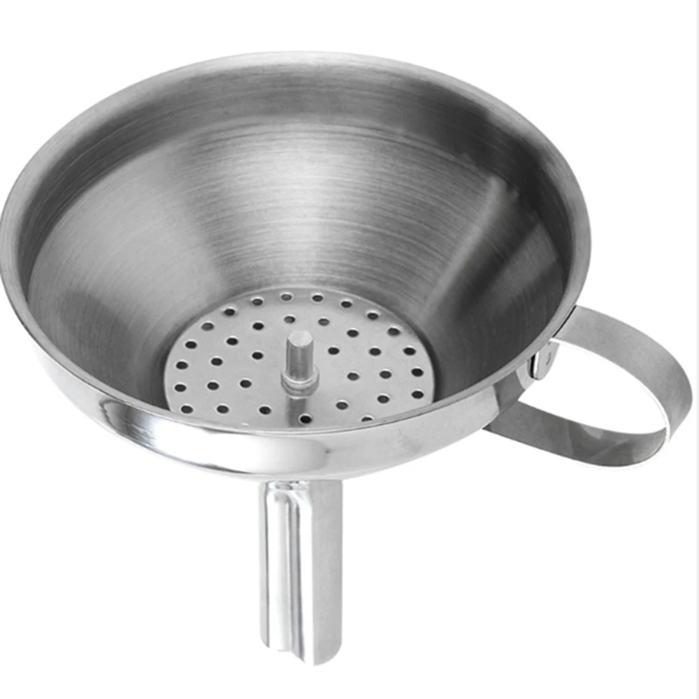 Funil de aço inoxidável óleo cozinha funil de metal líquido com filtro destacável boca larga funil para Canning Kitchen Tools