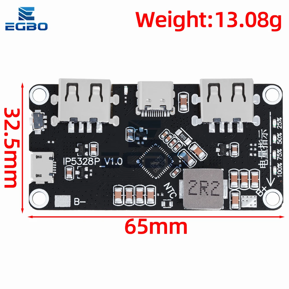 1~10PCS IP5328P Dual USB 18650 Battery Charger Treasure Tpye-c 3.7V Step Up Fast Quick Power bank board QC2.0 QC3.0 module