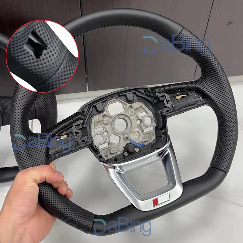 Voor Audi Q3 Q3L S RS Sline Logo Koolstofvezel Semi-geperforeerd Leer Geschilderd Zwart Knop Frame Stuurwiel Zonder verwarming