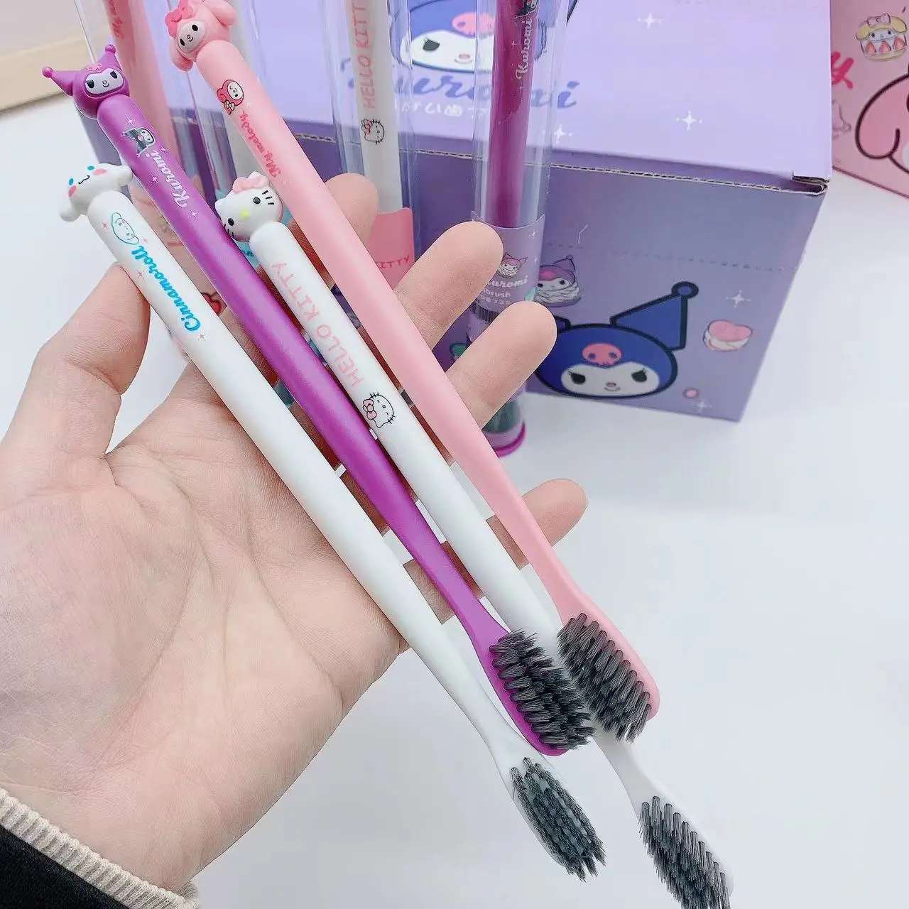 Hello Kitty Soft Toothbrush Cinnamoroll Kuromi Cartoon Student Adult Household Cleaning Toothbrush Travel Portable Child Gift