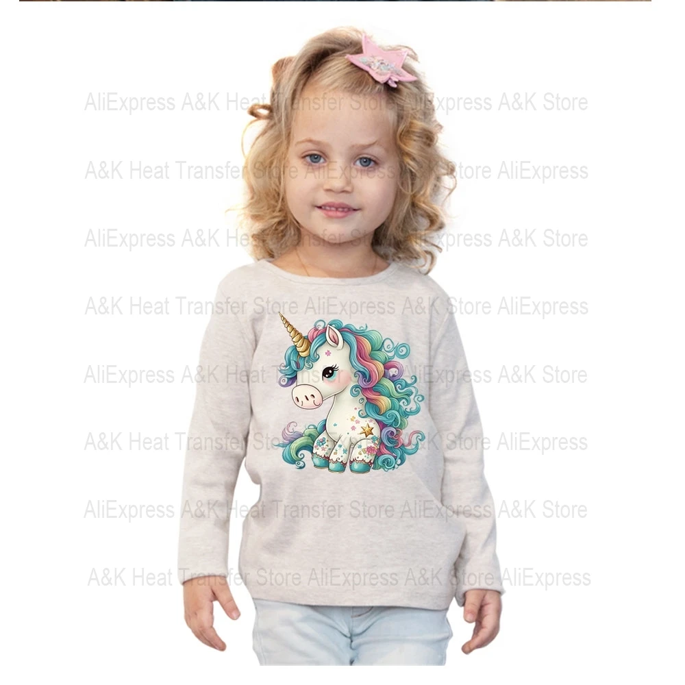 Iron on Transfer Unicorn Floral Heat-sensitive Patches Application Stripes on Kids Clothes Ironing Printing for Tops DIY Decals