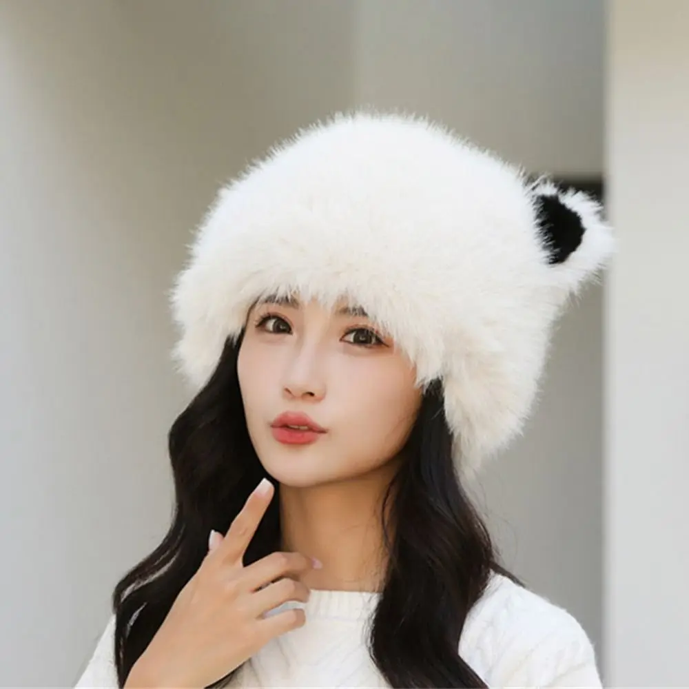 Fashion Thickened Plush Warm Hat Fluffy Faux Fur Windproof Coldproof Bucket Hat Fisherman Hat for Women Girls