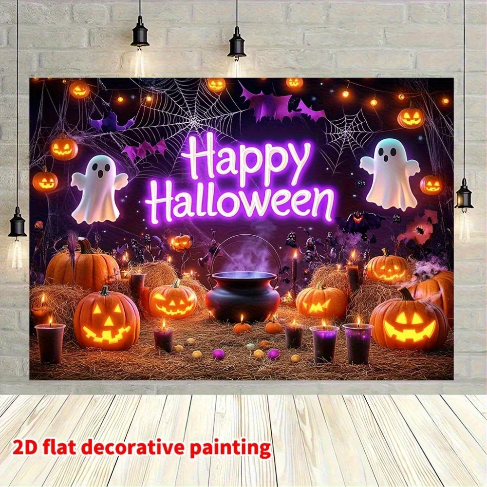 Ein Halloween-Hintergrundbanner aus Polyester mit erschreckenden Kürbis- und Geistermotiven – Detail 9