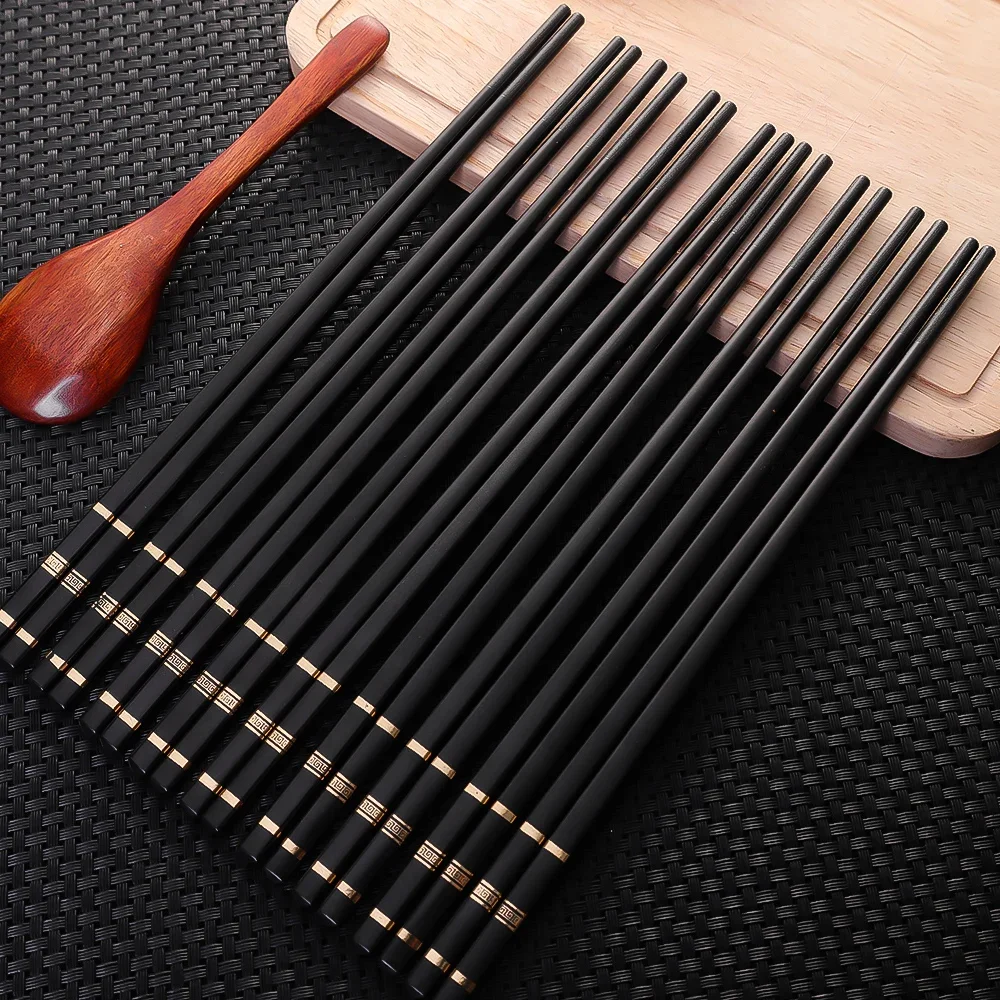 10/2Pcs Chinese Alloy Chopsticks Reusable Non-slip Sushi Chopsticks Set Resistant Hot Stamping Sticks Tableware Kitchen Tools