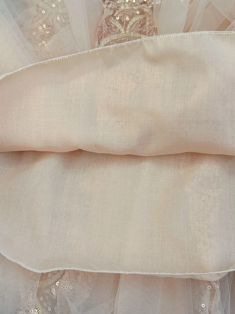 Mädchen Geburtstagsparty Prinzessinnenkleid O-Ausschnitt Trompetenärmel Paillettenbesetztes Mesh-Kleid für Bühnenauftritte Hochzeit S3069-2 – Detail 10