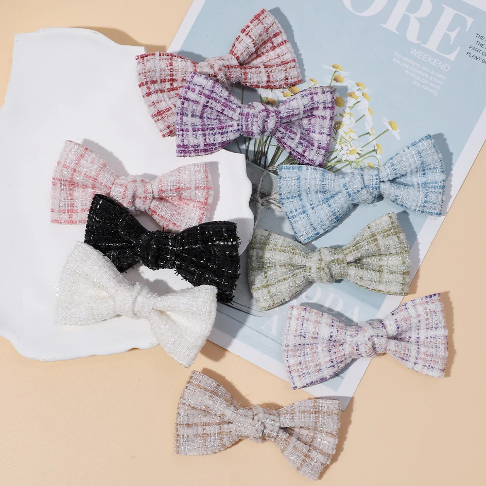 New Sweet Bows Hairpins Lattice Bowknot Hair Clips For Girls Satin Butterfly Barrettes Duckbill Clip Kids Hair Accessories