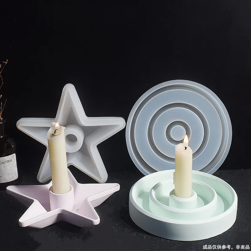 Gypsum Ring Candle Holder Mold Five-Pointed Star Candlestick round Aroma Candle HolderdiyMirror Silicone Mold