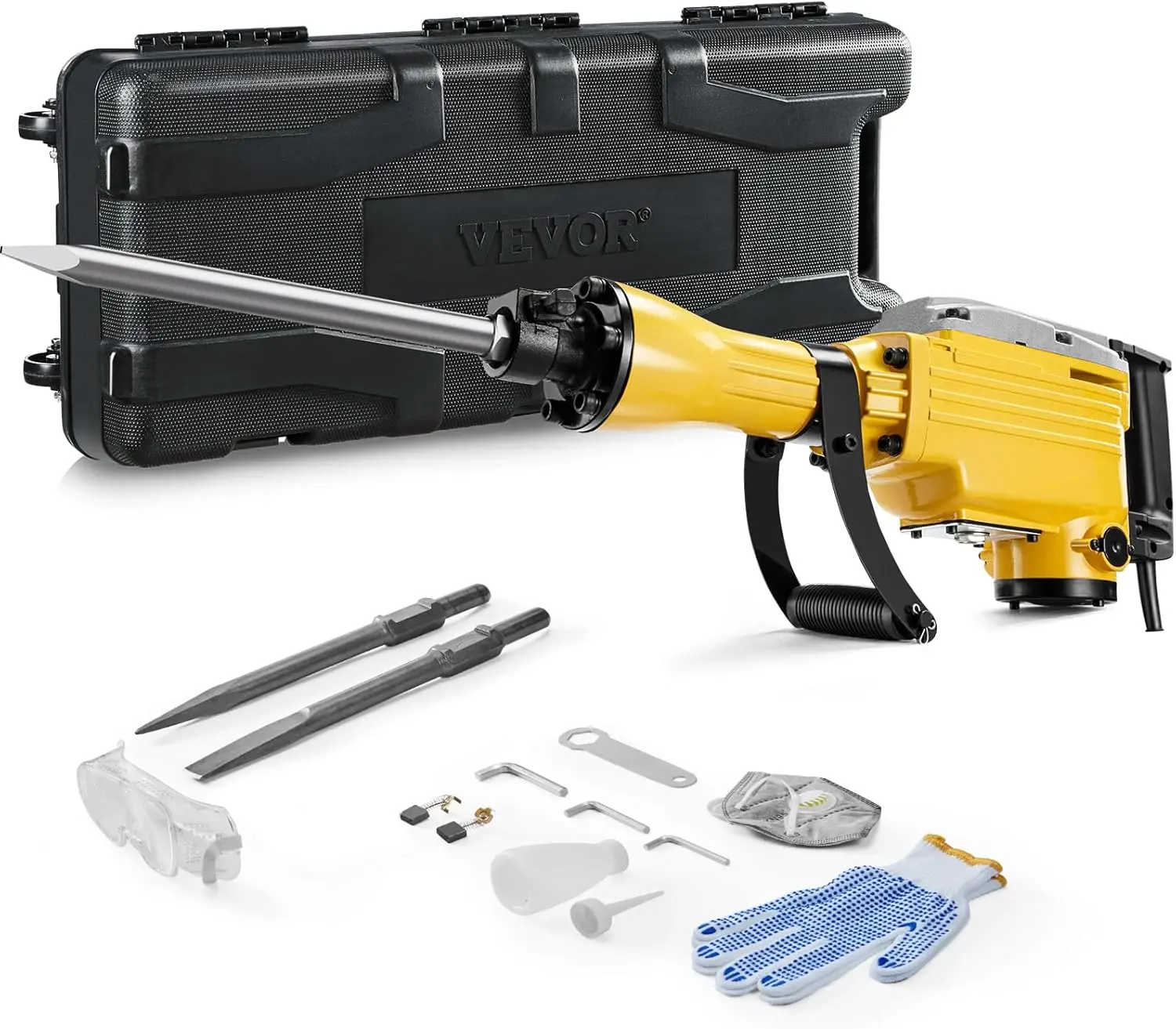 

Demolition Jack Hammer, 2200W Electric Jackhammer Heavy Duty, 1350 BPM Jack Hammer Concrete Breaker, with 1 Point Chisel, 1 Flat