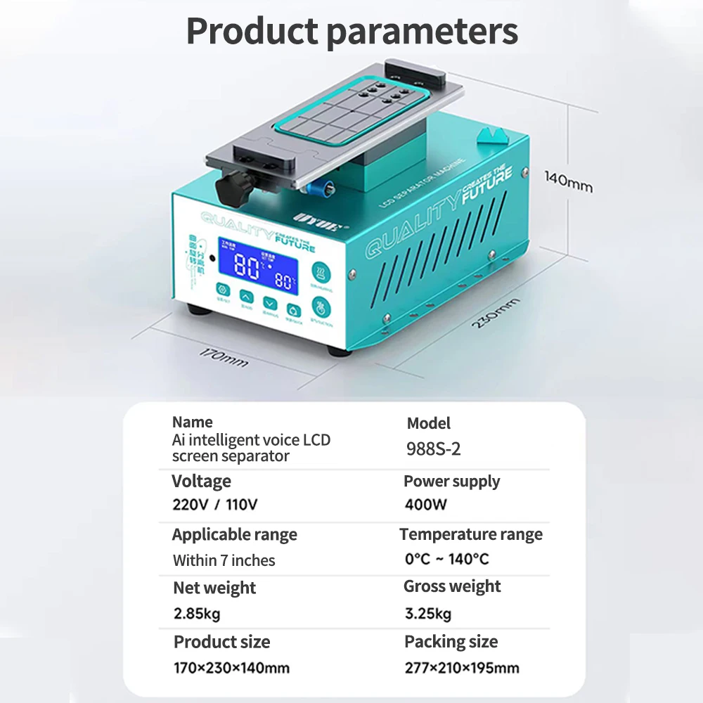 UYUE UY-988S-2 400W Ai Intelligent Voice Digital Display LCD Screen Separator for Mobile Phone Repair LCD Screen Separator Tools