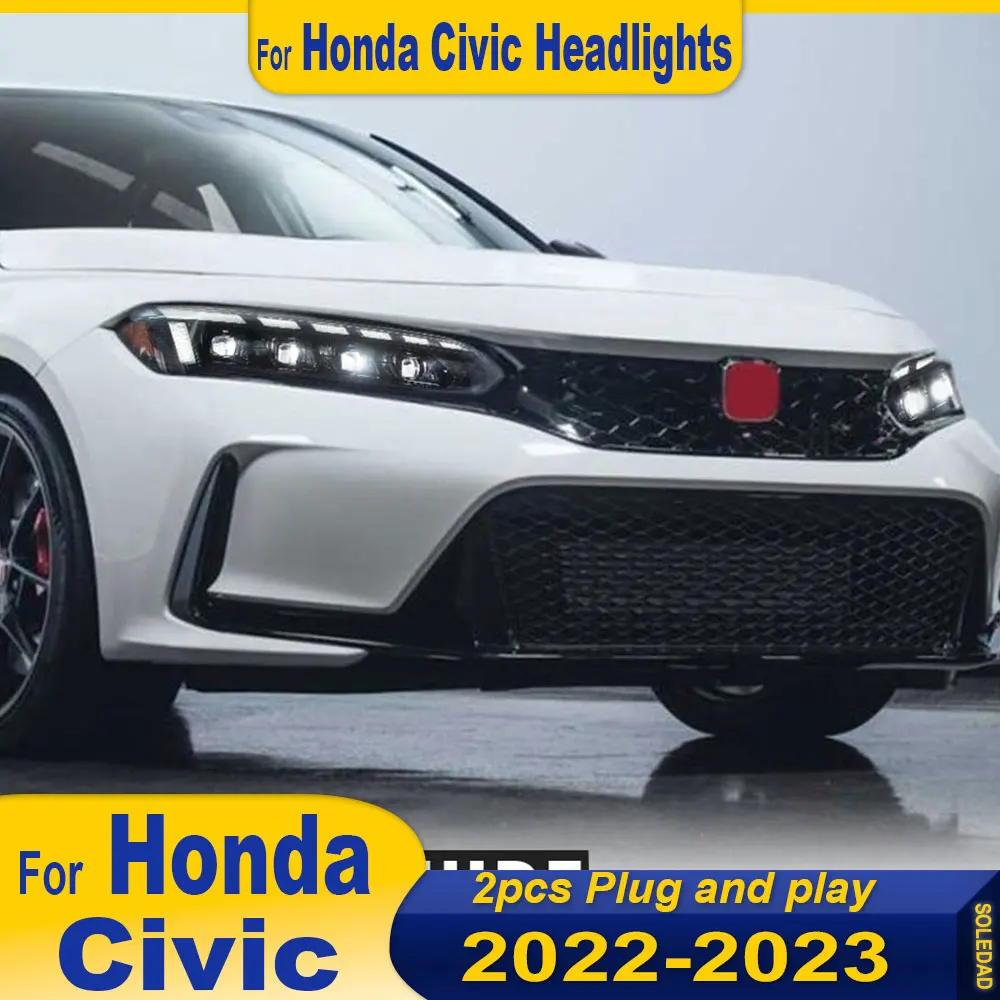 

Пара светодиодных фар для Honda Civic 2022-2024 в сборе, Plug and Play со светодиодными DRL, динамические поворотные светодиодные фары