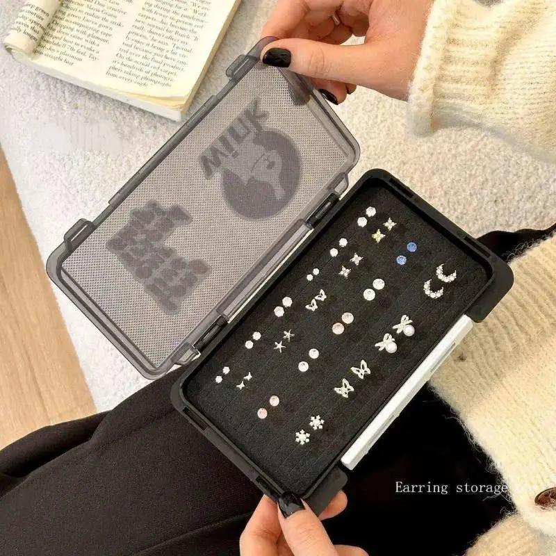 Tragbare Ohrring-Aufbewahrungsbox Kleiner Schmuck-Organizer mit Schwamm-Löchern Ohrringe Ohrstecker Präsentationsbox für Schmuckaufbewahrung – Detail 3