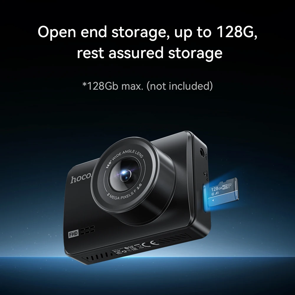 Hoco dv3 carro dasg câmera escondida gravador de condução 1080p duplo canal 2.45 polegadas ips hd display com tela led 140 °   ângulo da lente