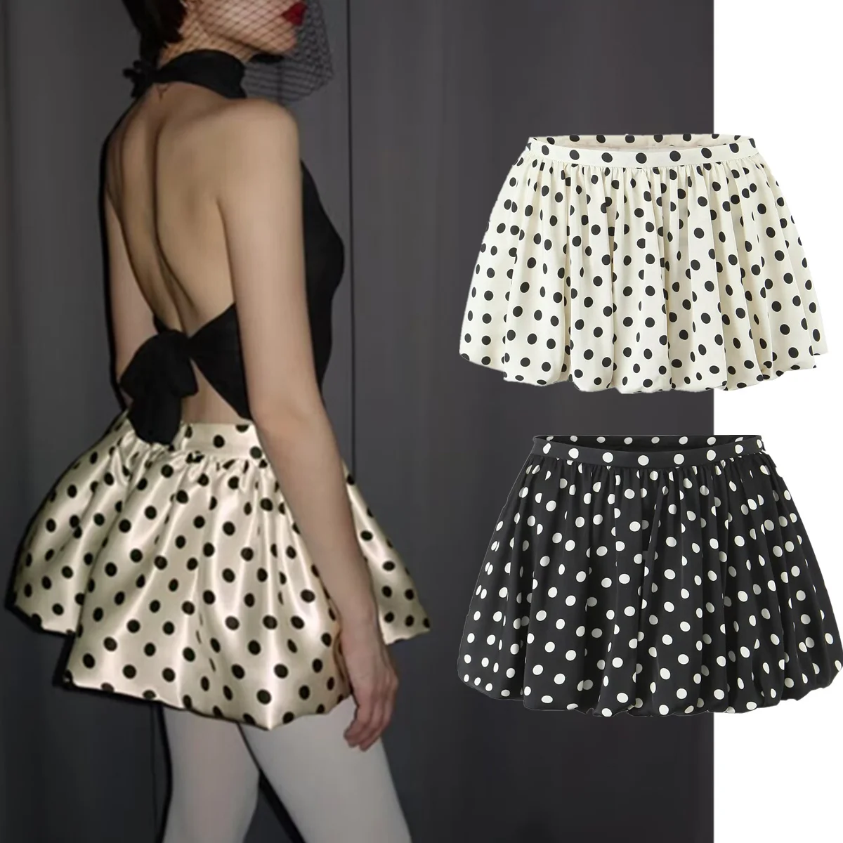 Jenny&Dave French Retro Polka Dot Skirt Elegant Flower Bud Party Mini Skirt Woman Clothing Sexy Faldas Skirts
