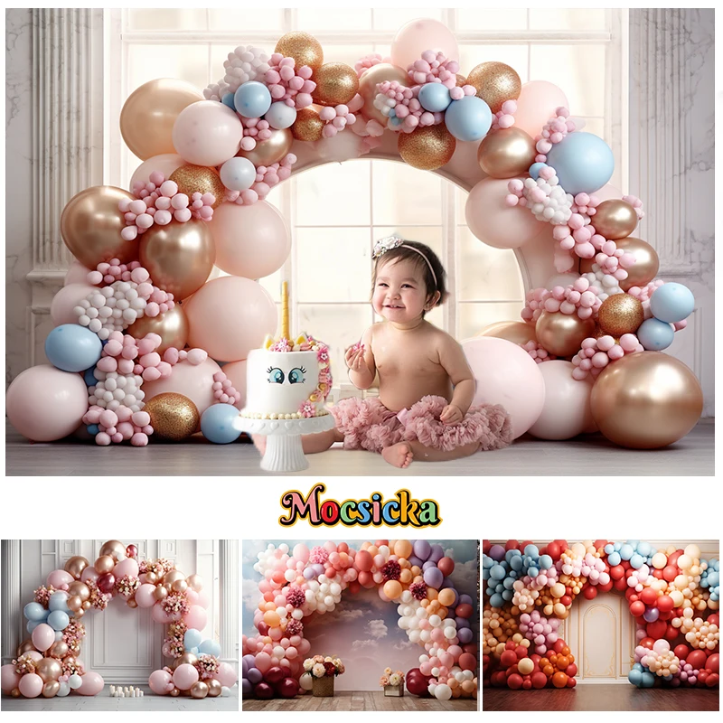 

Mocsicka Indoor Arch Balloon Background For Kids Birthday Party Cake Smash Photography Baby Shower Newborn Portrait Photo Studio