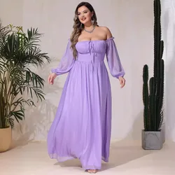 Plus Size Women Wedding Dress Fashion Chiffon One Shoulder Chest Sexy Lace Bubble Sleeve Big Swing Dress Temperament Elegant