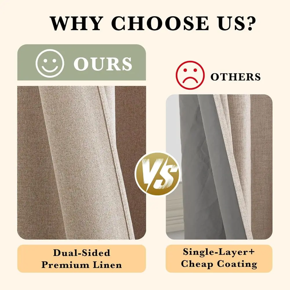 Rideaux de patio à œillets longs Mocha 120 – Obscurcissement de la pièce, isolation thermique, pour espaces de vie et portes coulissantes