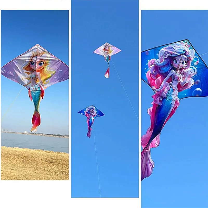 Cometa de dibujos animados de sirena para niños, juguetes inflables, cometas de viento, Bandera de viento voladora, juego deportivo kevlar, envío gratis