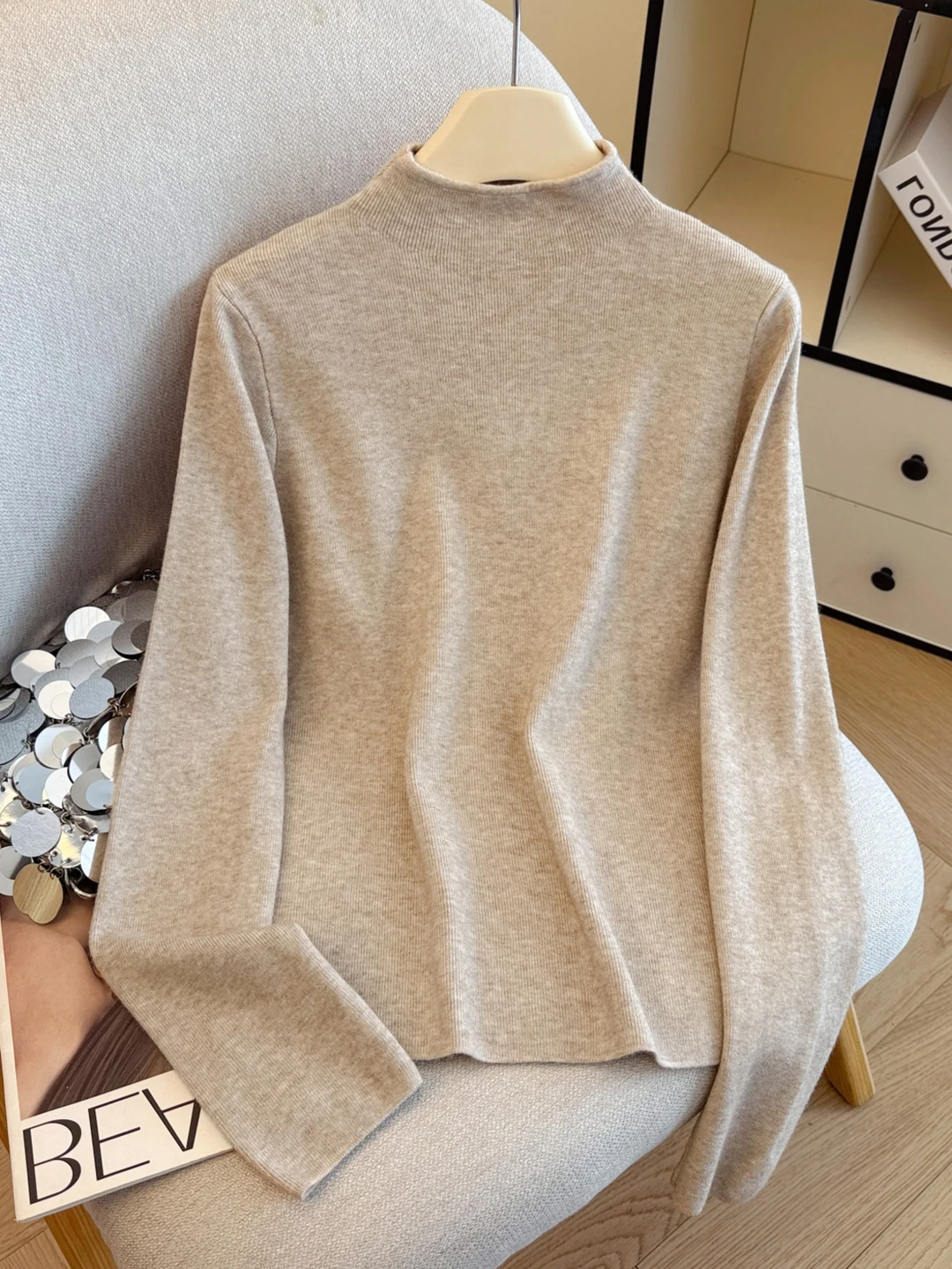 

Slimming Pure Color Knitwear f High Collar Women's Faion Inner Wear Autumn Winter New Sle Warm Top Brand Tag Removed