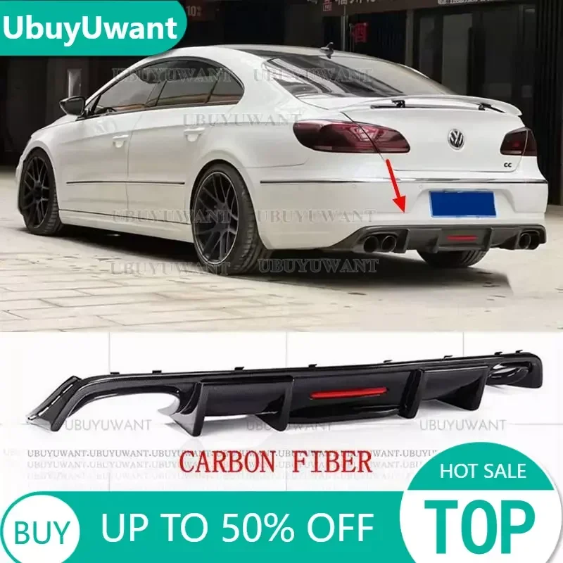 

Suitable For Volkswagen Passat CC Spoiler 2009-2017 Shark Style with LED Light Diffuser Bumper Guard Carbon Fiber Rear Lip