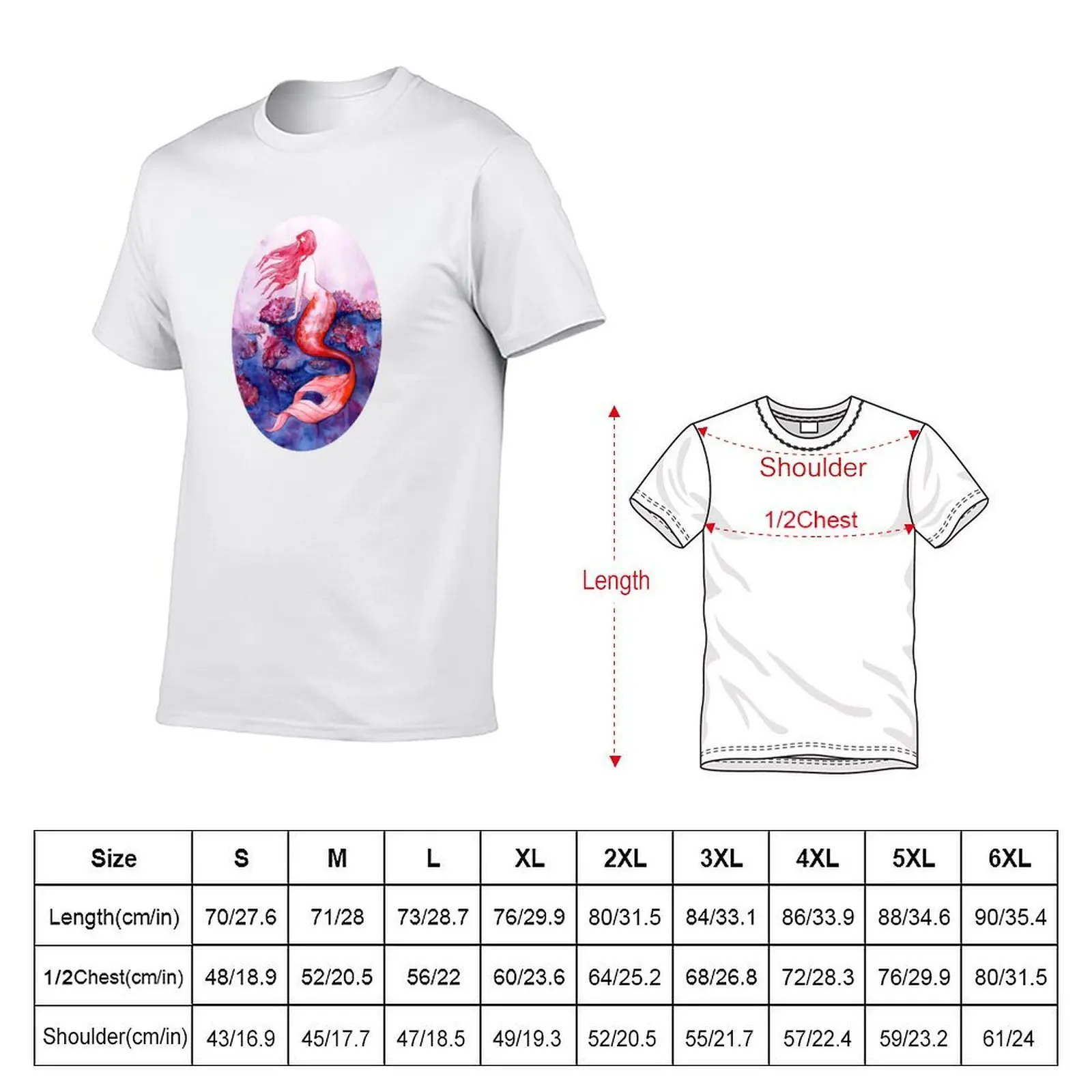 Red Coral Mermaid T-Shirt vintage anime shirt quick-drying black t-shirts for men