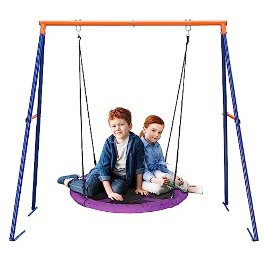 

Saucer Swing with Stand for Outdoor 40 inch Swing Set with Heavy Duty Metal A Frame and Adjustable Ropes for Backyard Playgroun