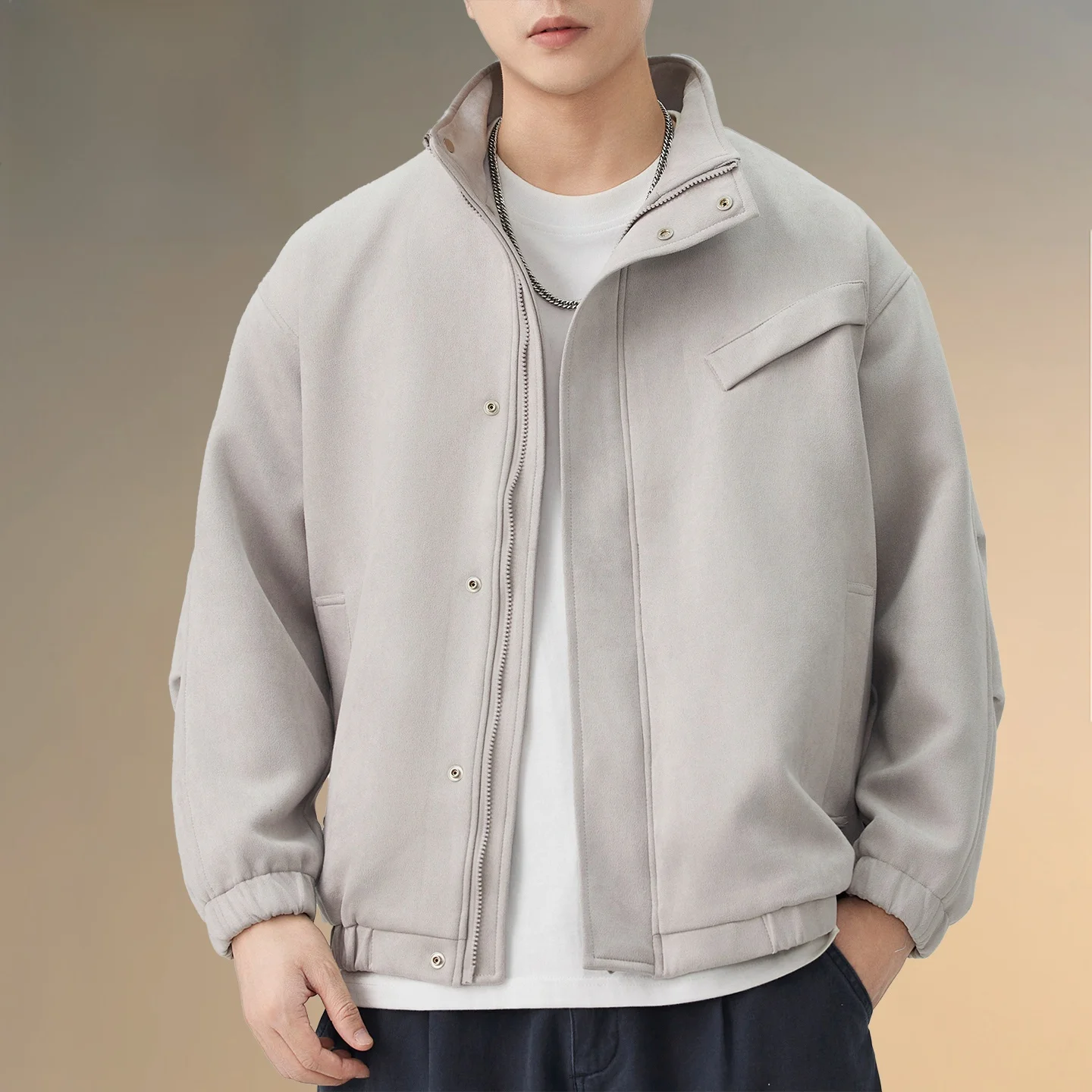 

Pierre Cardin Мужской длинный кардиган с воротником-стойкой в стиле ретро, рабочая одежда в стиле ретро, весна-осень, полиэфирное волокно, застежка-молния