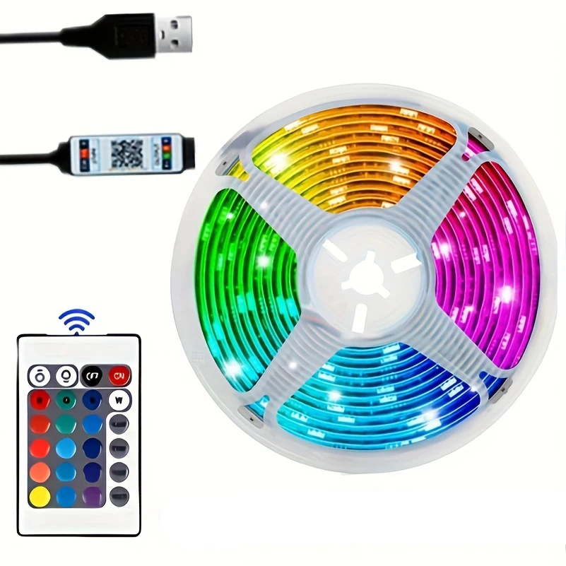 Listwa świetlna LED 5M Wtyczka USB 24 klawisze 5050 Wielokolorowa listwa świetlna RGB TV Pokój gier Rodzinna dekoracja imprezowa Lampka nocna