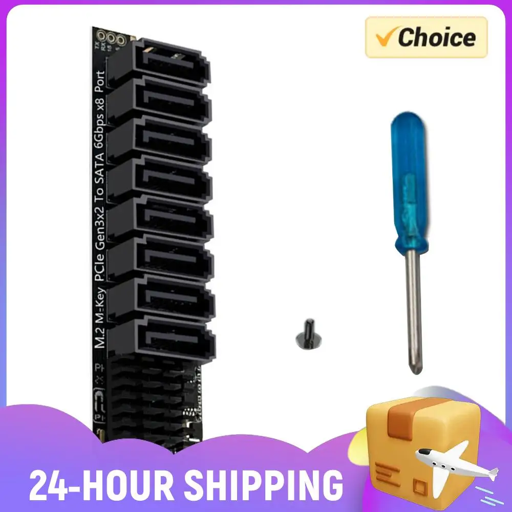M.2 PCIE To SATA Expansion Card ASM1166 6Gbps 8 Port M.2 To SATA Adapter with Smart Indicator Tools Included for Desktop PC