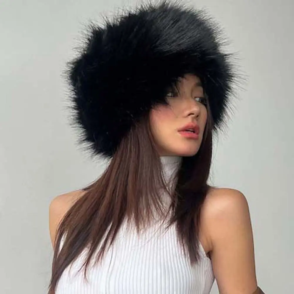 Faux Fur Faux Fur Headband Woolen Hat Thicken Warm Empty top fur hat Pullover Hat All-match No Top Hairband Autumn/Winter