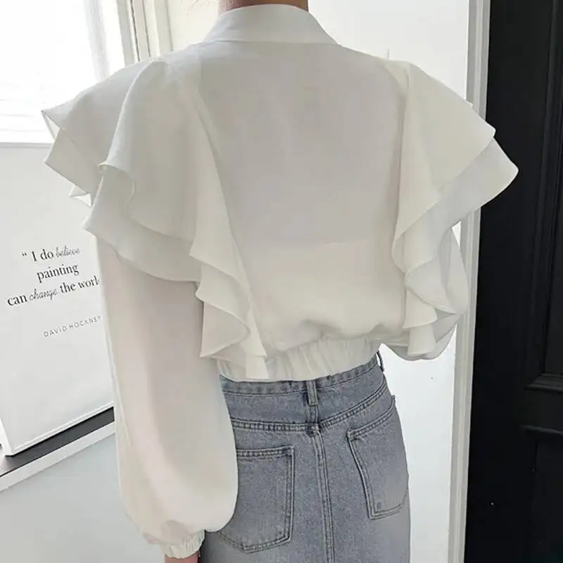 French Women's Short Coat Double-layer Ruffle Stand Neck Long Sleeve Lightweight Zip-up Coats 2026 Spring New 16O2EDD