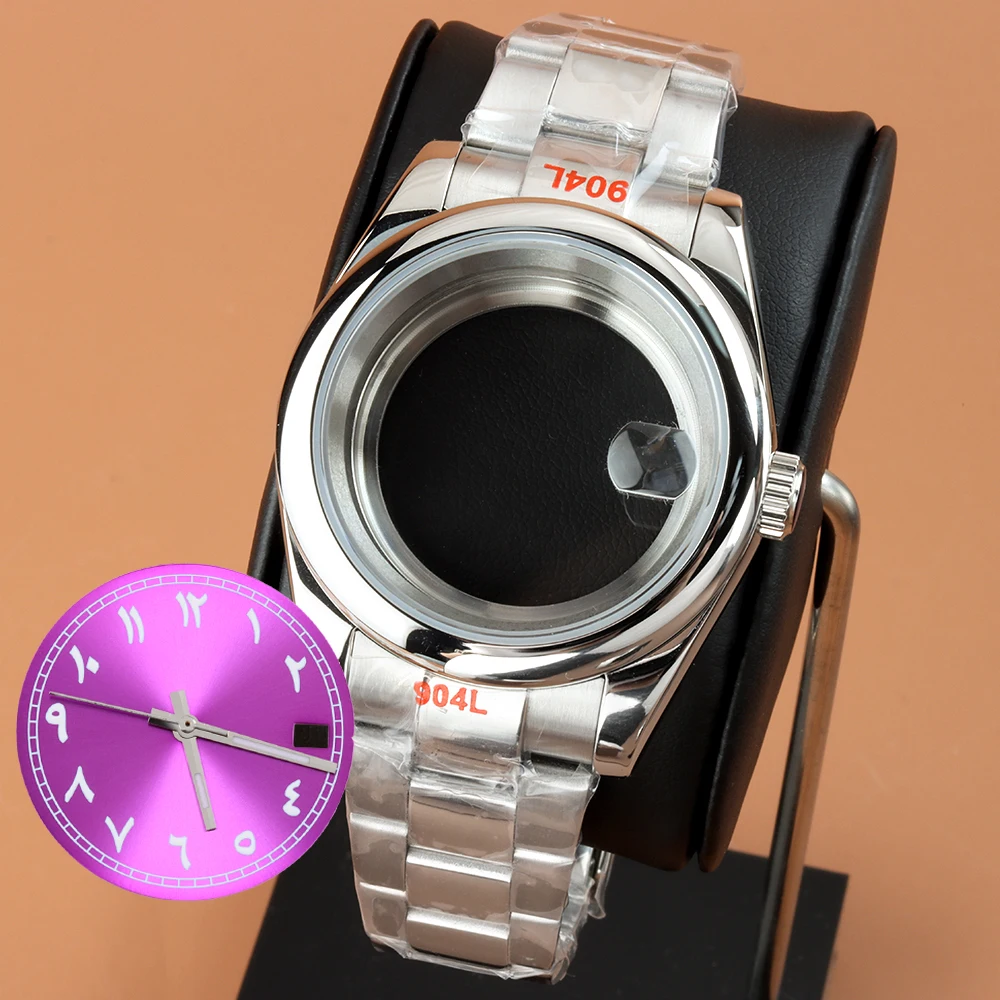 

NH35 36mm 39mm Watch Case Polish Oyster Strap With 28.5mm Arabic Dial and Hand Fit nh35 nh36 Movement Stainless Steel Watch Case