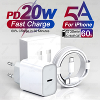 20W USB C PD Charger Quick Charge 3.0 USB Type C Phone Chargers Cable Fast Charging Adapter For iPhone 16 15 14 13 12 11 Pro Max