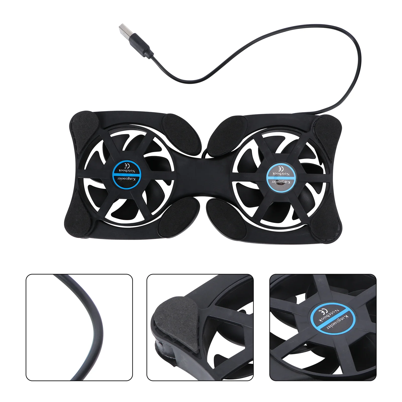 

USB Powered Laptop Cooler with 2 70Mm Fans Foldable Cooling Pad for Notebook Heat Dissipation Portable Anti Slip Base Black