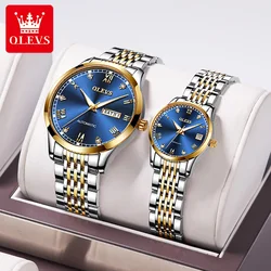 OLEVS Couple Watch Automatic Business Wristwatch Diamond Dial Stainless steel Waterproof His Hers Watch Sets Gift for Men Women